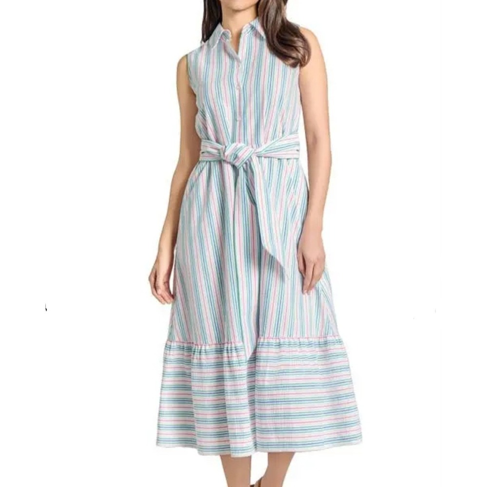 Jones New York Stripe Belted Tie Waist White Multi Shirtdress Womens Size XS NWT